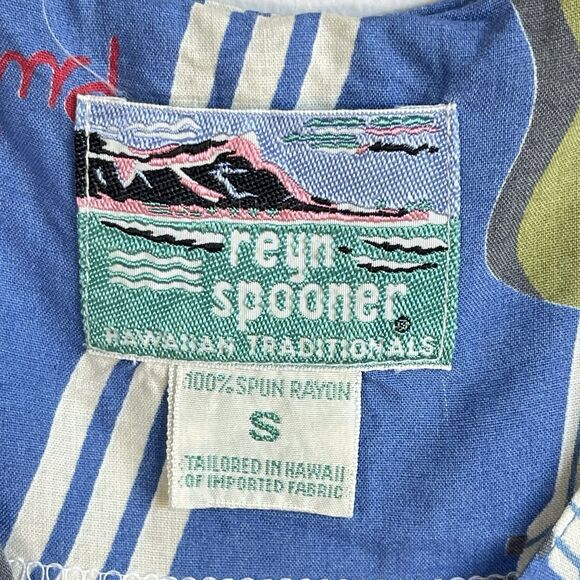 80's Vintage Reyn Spooner Hawaiian Midi Dress Ukelele Rare Print Rayon Sz Small - Picture 11 of 16